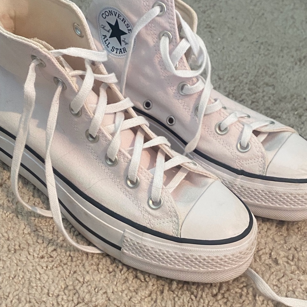 Converse White and Pink High-Top Sneakers with Platform Sole